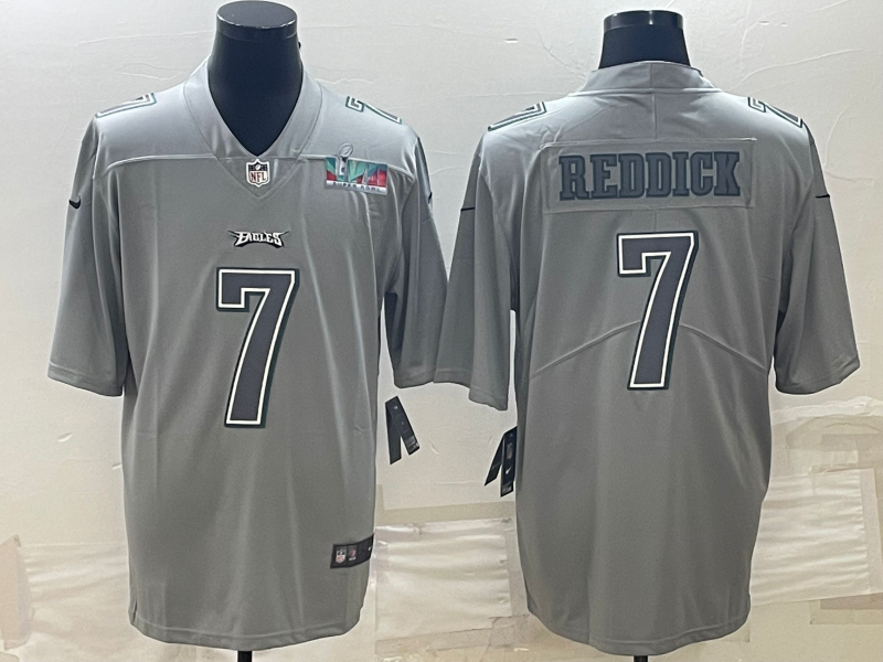 Men's Philadelphia Eagles #7 Haason Reddick Gray Super Bowl LVII Patch Atmosphere Fashion Stitched Jersey Men's Philadelphia Eagles #7 Haason Reddick Gray Super Bowl LVII Patch Atmosphere Fashion Stitched Jersey